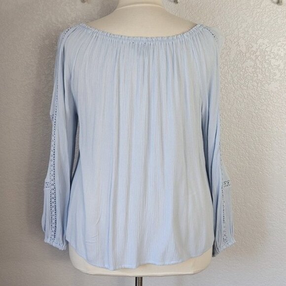 Sanctuary XXL Blouse Say So Lace-Inset Convertible On or Off-Shoulder Light Blue - Picture 5 of 8